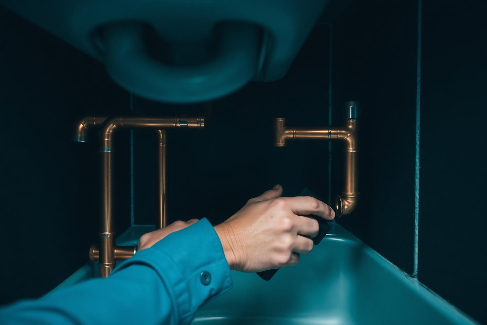 Professional plumber working on copper pipes